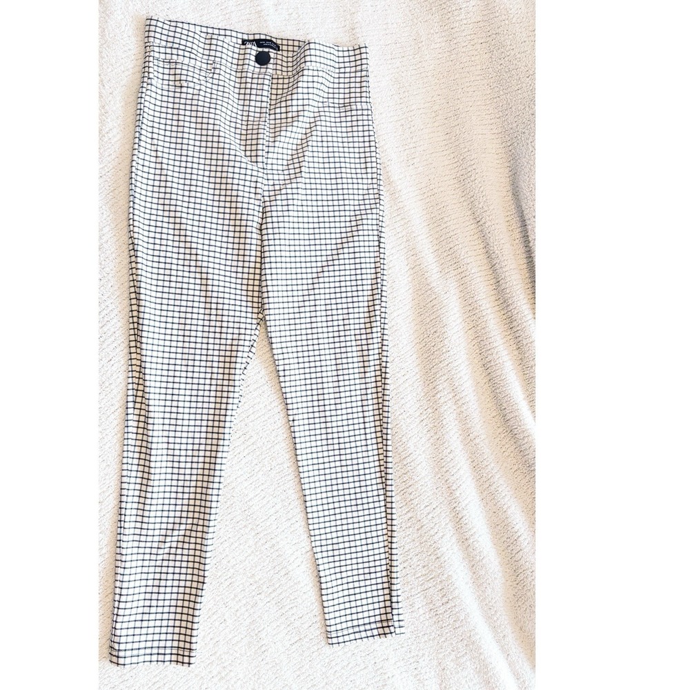 Zara High-Waisted Plaid Cigarette Pants Black White Gingham Size US XL